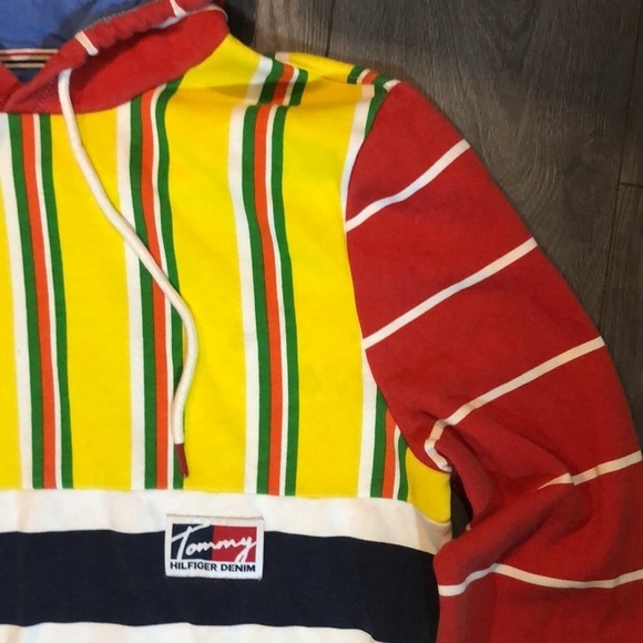 Tommy Hilfiger Denim Men’s Shirt Hoodie Color Block Sz Small Y2K 90’s - Picture 5 of 14